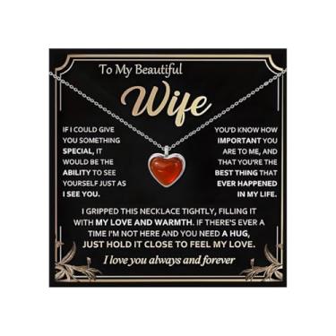 Imagem de Embtrem Presentes para esposa colar de cornalina colares de coração vermelho para mulheres para minha esposa colar joias de aniversário presentes para mulheres do marido, Zinco, Sem Pedra Preciosa