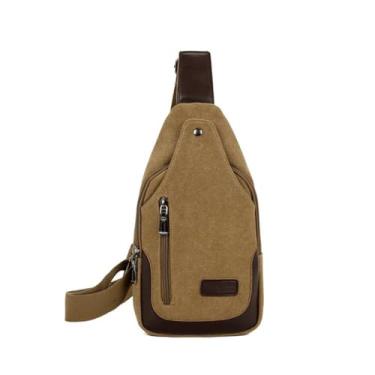 Imagem de Mochila transversal de lona pequena mochila de caminhada mochila para homens mulheres ciclismo ao ar livre viagens, B - cáqui, Mochila transversal transversal