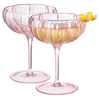 Imagem de Khen Flower Modern Wavy Glass Coupes Martini, Champagne & Cocktail Coupes - Conjunto de copos de coquetel coloridos de 59-218 g e Prosecco, design de direitos autorais de vidro Mimosa - rosa blush