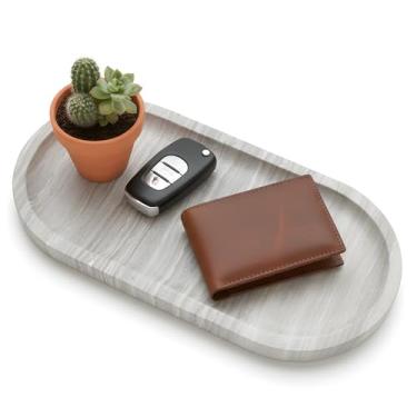 Imagem de DACHUN Bandeja de mármore natural para bancada de banheiro, com pés antiderrapantes, bandeja decorativa de pedra de mármore para banheiro/cozinha/penteadeira/cômoda/mesa de cabeceira (grão de madeira