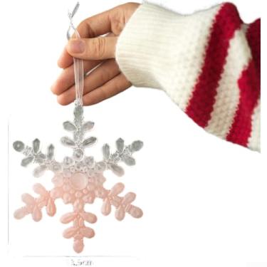 Imagem de Conjunto de enfeites de plástico transparente rosa de Natal com desenhos de carruagem, floco de neve e coroa para decoração de férias de árvore e casa, 15 x 11 cm