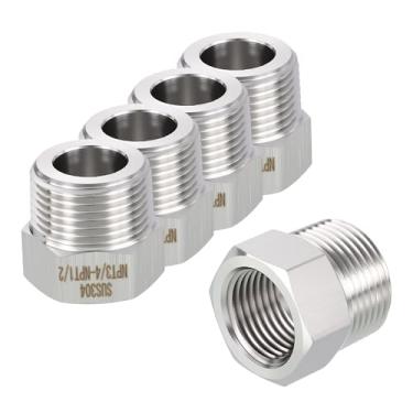 Imagem de Rebower Pacote com 5 adaptadores macho para FeMale de aço inoxidável 304, NPT macho de 3/10.2 cm x 1/5.1 cm FeMale NPT redutor de bucha hexagonal para industrial, fluido, jardinagem doméstica