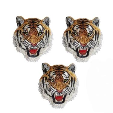 Imagem de 3 peças de adesivos bordados de rosto de tigre costurados ou passados a ferro para jeans, camisas, moletons com capuz, blusas, bolsas, bonés, mochilas, bolsas, apliques de rosto de tigre, aplique