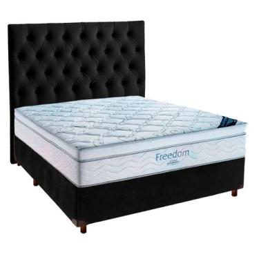 Imagem de Cama Box Preto + Colchão Casal Freedom Ortobom + Cabeceira