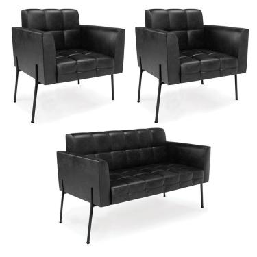 Imagem de Sofá Namoradeira E 2 Poltronas Pé De Ferro Preto Elisa Corano D03 - D'rossi Cor Preto