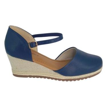 Imagem de Sandalia ana bela feminina espadrille bebece, 39, Marinho, Palha, Napa