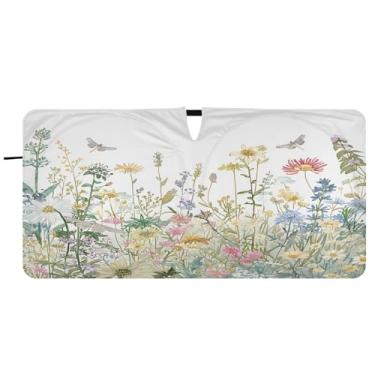 Imagem de Blueangle Sombra solar para para-brisa de ervas e flores coloridas - 157,5 cm x 81,3 cm dobrável para janela dianteira do carro bloqueia raios UV viseira de sol (927)
