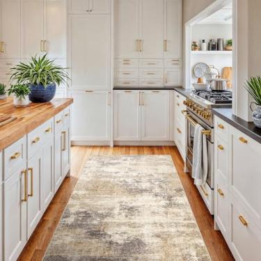 Imagem de EISUROM Tapete de área lavável antiderrapante 3x4 - Tapete de corredor de cozinha neutro com textura macia de baixa pilha tapete de entrada moderno para banheiro, sala de estar, quarto, corredor