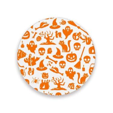 Imagem de JUZIHAI Conjunto de 4 porta-copos de lanternas assustadoras de Halloween, porta-copos redondos de pedra de cerâmica absorvente de 9 cm com base de cortiça, tapete de proteção de mesa para cozinha, bar
