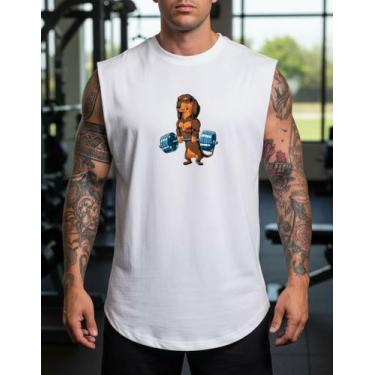 Imagem de Regata Oversized Machao Dog Treino 100% Algodão Premium - AL7, Branco,