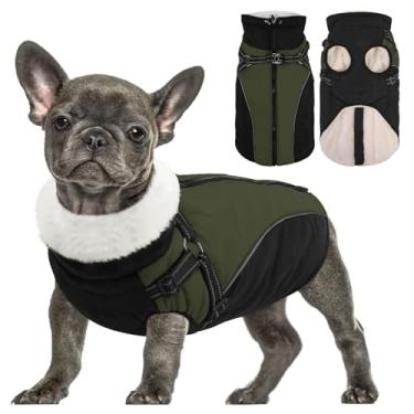 Imagem de Queenmore Jaqueta PP para cães com arnês embutido, casaco acolchoado de inverno para cães extra pequenos, impermeável para clima frio, forro de lã, forro de lã quente, jaqueta de neve, verde/preta