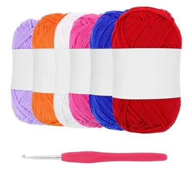 Imagem de Fio de algodão leiteiro de 5 camadas, 6 rolos de novelos de fio de algodão de leite macio com ganchos de crochê para boneca, suéter, chapéus, cachecol, xale (Cor B)