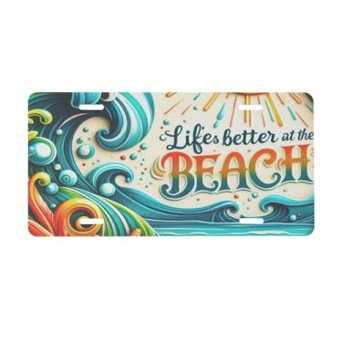 Imagem de Placa de licença divertida de verão para a frente do carro placas de alumínio metal adequado para caminhão, placa de porta de carro, bar, café, acessórios automotivos para homens e mulheres 15 x 30 cm