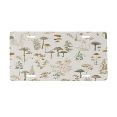 Imagem de Mushroom Art Placa de licença branca para frente do carro placas de carro alumínio metal adequado para caminhão placa de porta de carro bar café acessórios automotivos para homens mulheres 15 x 30 cm