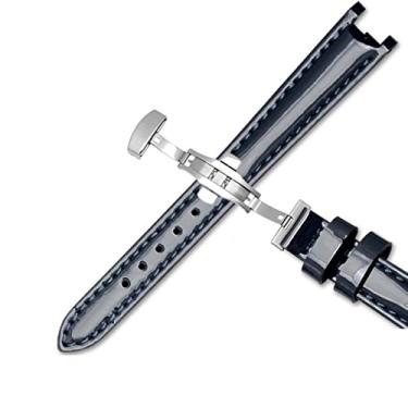 Imagem de SAAWEE Pulseira feminina de couro genuíno de vaca 1853 T094210 de 12 mm com fecho borboleta aço inoxidável (azul B, fecho ouro rosa)