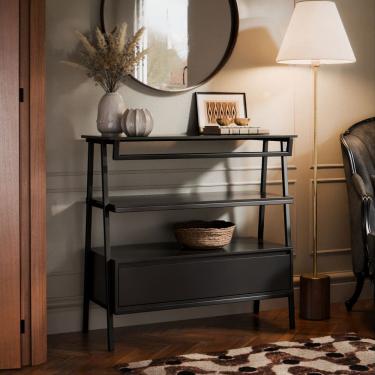 Imagem de Aparador Industrial Hall de Entrada 1 Gaveta Thor Preto com Preto - Rede Móveis