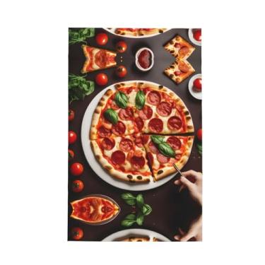 Imagem de XLLingL Toalhas de cozinha de waffle com estampa de comida de pizza, panos de prato de microfibra, perfeitos para decoração e limpeza de cozinha - 1 peça
