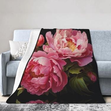 Imagem de Cobertor grande ultramacio com estampa de peônia, perfeito para cama, sofá e viagens, manta de flanela aconchegante e quente