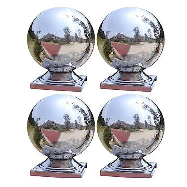 Imagem de WFCFCN Tampas de postes de cerca, tampa de aço inoxidável para madeira de cerca de jardim, oca, base esférica, quadrada, tampa de poste, 4 peças