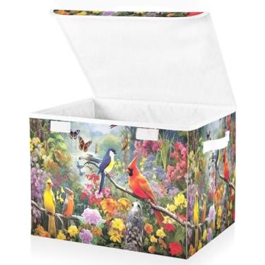 Imagem de Blueangle Cestos de armazenamento coloridos para jardim de pássaros com tampas, 42 x 32 x 30 cm, grande cesta organizadora dobrável para decoração de escritório e armário (267)