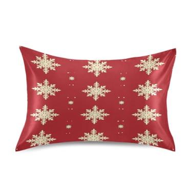 Imagem de Blueangle Fronha de cetim branco flocos de neve para cabelo e pele, fronha de seda, tamanho padrão (50,8 x 66 cm) - fronhas de cetim com fecho de envelope (595)