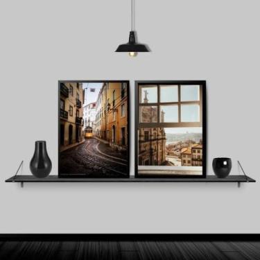 Imagem de Kit 2 Quadros Fotos Portugal 45X34Cm Com Vidro - Preta - Quadros On-Li