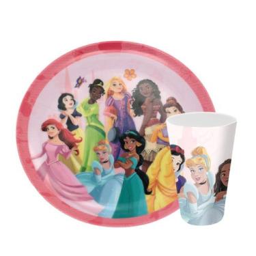 Imagem de Jogo Refeição Infantil Princesas Disney 2 Peças Prato e Copo Melamina 
