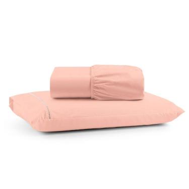 Imagem de Jogo Cama Lençol Bali Solteiro Percal 180 Fios 100% Algodão Ponto Palito 2 Peças - Salmão