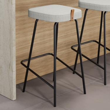 Imagem de Banqueta Média Para Cozinha Vik Estofada Linho Cinza - Abmaza