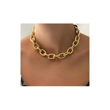 Imagem de Colar Corrente feminino Elos Grosso Folheado a Ouro 18K Moda Blogueira