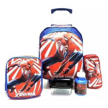Imagem de Kit Mochila Homem Aranha Ultimate Azul M Rodinha Lancheira F5
