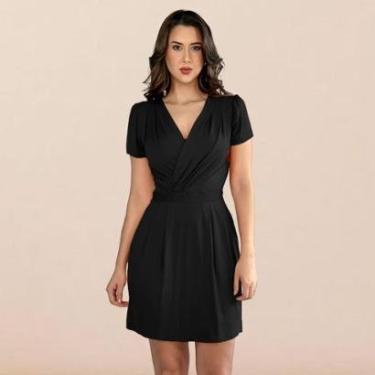 Imagem de Vestido Curto Decote Transpassado Envelope Soltinho Acinturado Manga Curta-Feminino