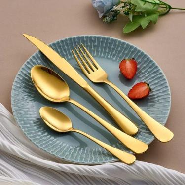 Imagem de Jogo de Talheres 24 Peças Dourado Aço Inox Premium para Jantar Elegant