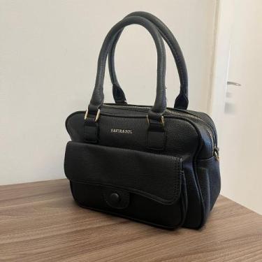Imagem de Bolsa de Ombro em Couro com Alca Ajustavel Preta - Sem Marca