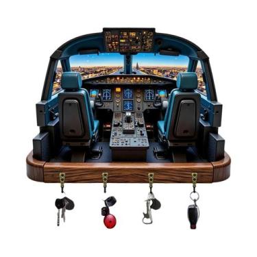 Imagem de Suporte De Chaves De Madeira Com Tema De Cockpit De Avião, Plano 2D, 1