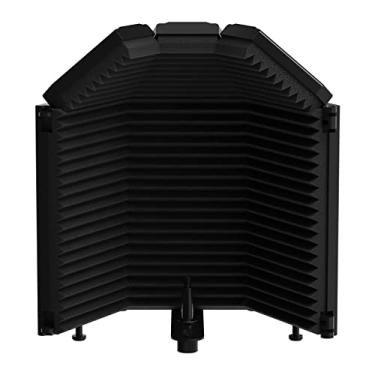 Imagem de XTUGA Escudo de isolamento de microfone de gravação, espuma absorvente de alta densidade, 3 painéis para filtrar vocal, tampa superior dobrável à prova de som para equipamento de estúdio condensador