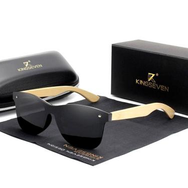 Imagem de Óculos de Sol Masculino Artesanal Bambu Kingseven Proteção Polarizados UV400 Espelho