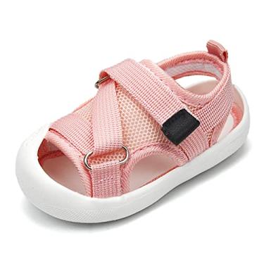 Imagem de OAISNIT Sandálias esportivas para bebês, meninos, meninas, leve, sola de borracha, antiderrapante, praia, aquático, verão, primeira caminhada, C - rosa, 19