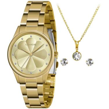 Imagem de Conjunto Relógio Feminino Dourado Lince Lrgj149Lko16C1Kx