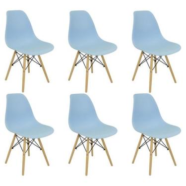 Imagem de Kit 6 Cadeiras Charles Eames Eiffel Wood Design - Azul Claro - Magazin