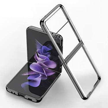 Imagem de YINGDAFENG Capa para Samsung Galaxy Z Flip 4, capa ultrafina transparente galvanizada resistente de policarbonato com proteção da câmera capa protetora à prova de choque, preta