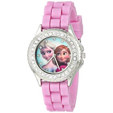 Imagem de Disney Relógio infantil FZN3554 Frozen Anna e Elsa com realce de strass e pulseira rosa brilhante