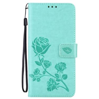 Imagem de ZiEuooo Capa de telefone fashion requintada rosas 3D PU + TPU para Samsung Galaxy A40 A42 A50 A60 A70 A81 A91 S 5G Shell com porta-cartão carteira capa traseira à prova de queda (verde, A50/A50S)