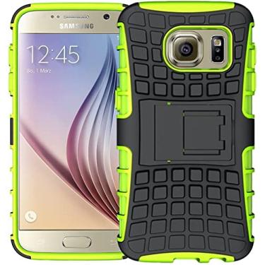 Imagem de Capa para Samsung Galaxy S6 capa de telefone à prova de choque de grau militar com 【360 °suporte giratório de toque】 【Protetor de tela de vidro temperado】 (verde)