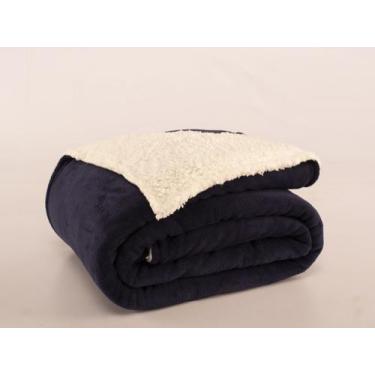 Imagem de Cobertor Casal Queen Mantinha Soft Plush Com Sherpa Azul Marinho - R&A