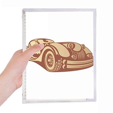 Imagem de Caderno vermelho marrom clássico com desenho de carros, folhas soltas, diário recarregável, papelaria
