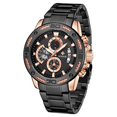 Imagem de Relógio masculino de quartzo de aço inoxidável e metal com cronógrafo para homens, à prova d'água, casual, de pulso com data.., Rose Black