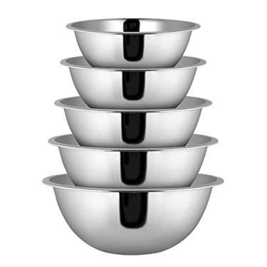 Imagem de Conjunto 05 Bowls Tigelas em Aço Inoxidável Prata Cozinha Completa Funcional Multiuso