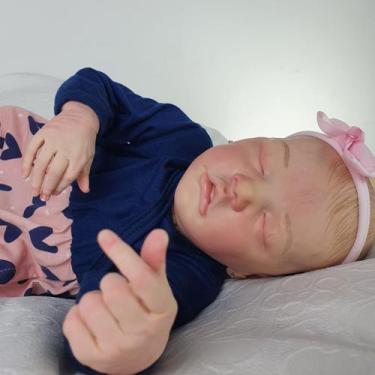 Bebê Reborn Silicone roupinha rosa com florzinhas olho azul