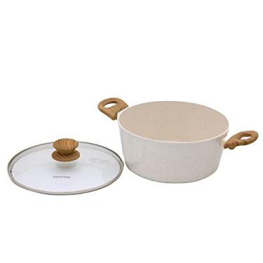 Imagem de Mimo Style Caçarola Linha Cook Alumínio e Tampa de Vidro Temperado Com Saída Para Vapor. Funciona em Fogão a Gás, Elétrico e Indução (24CM, Mármol - Vanilla)